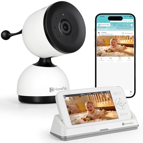 HomePals Dual-View Baby Monitor: HD WiFi Camera + 5-inch Screen | Night Vision, Two-Way Audio, Cry Detection, Pan-Tilt-Zoom, Temperature Sensor, 24/7...