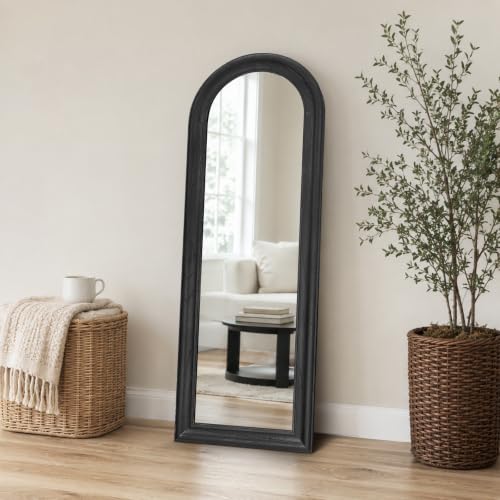 Image of 58x22 Solid Wood Arched Full Length Mirror, Elegant Black Finish