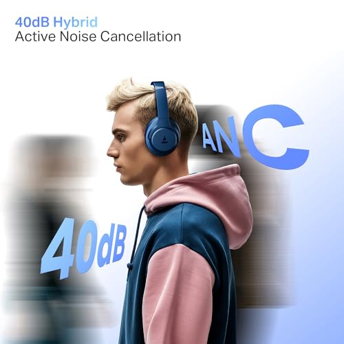 Image of Boat Rockerz 512 ANC,(~40dB) Hybrid ANC, 80H Battery, 40mm Drivers, 40ms Low Latency, ENx Tech,Stream Ad Free Music via App Support, Bluetooth Headphones, Wireless Headphone with Mic (Bold Blue)