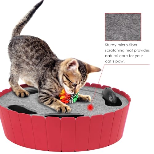 Image of Pawaboo Interactive Cat Toy with Running Mouse, Electronic Motion Cat Toy Automatic Teaser for Indoor Cats, Pop and Play Hide Seek Cats Toys Hunting Mouse for Pet Kitten Play Fun (Red)