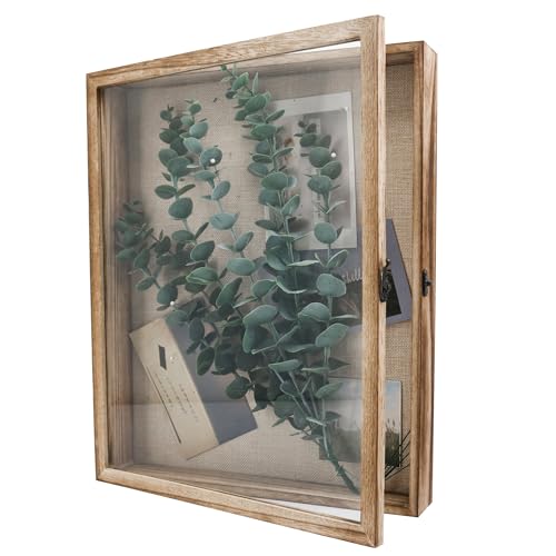 Image of GraduatePro Shadow Box Frame 13x16 Display Case with Linen Back, Real Glass Window Door with Hinge, Picture Frame Wedding Bouquet Memorabilia Medals Photos Memory Box for Keepsakes, Carbonized Black