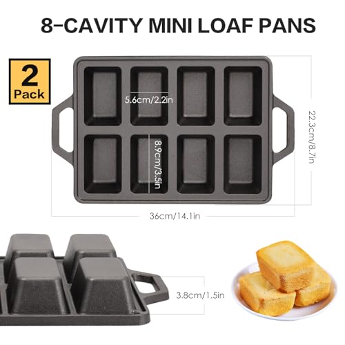 Image of Flavehc 2pack Cast Iron Mini Loaf Pans 8-Cavity Bread Loaf Pans Pre-Seasoned Baking Pan Molds with Handle Bread Pans for Homemade Bread
