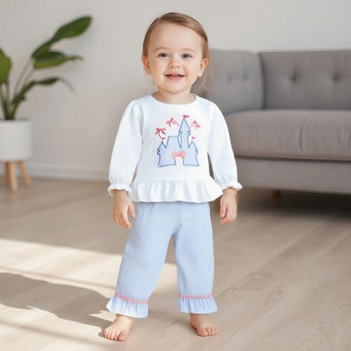 Little Toddler Baby Girl Clothes Fall Winter Ruffle Long Sleeve Tops Striped Pants Set Cute Birthday Outfit2