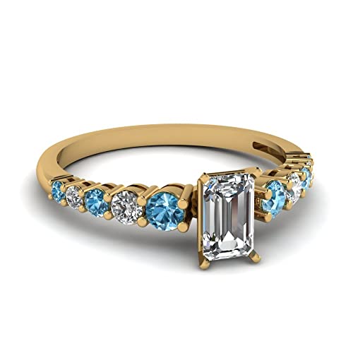Image of Choose Your Gemstone Graduated Diamond CZ Engagement Ring Yellow Gold Plated Emerald Shape Petite Engagement Rings Lightweight Office Wear Everyday Gift Jewelry US Size 4 to 12