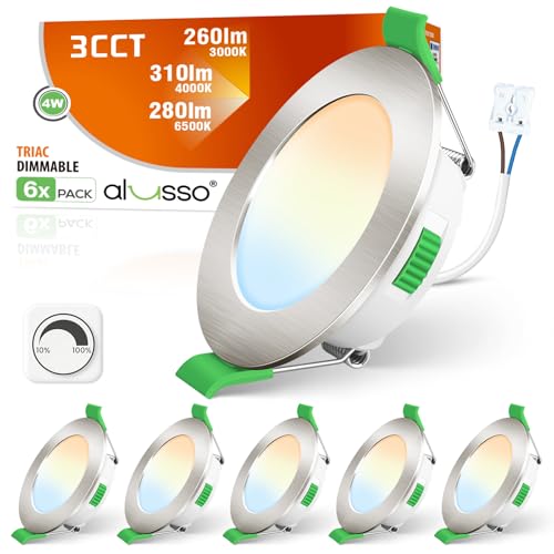 ALUSSO LED Einbaustrahler 230V IP44, 4W Dimmbar LED Spots 230V Deckenspots Einbauleuchten 55-68mm Lochmaß, 30mm Spots Deckenleuchte, Warmweiß 3000K Neutralweiß 4000K Kaltweiß 6500K für Küche, 6er Set