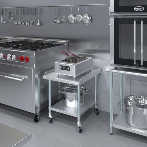 Image of AmGood Stainless Steel Equipment Stand with Undershelf + Casters, Heavy Duty, Commercial Grade, NSF Certified (30 inch Width x 24 inch Length + Casters)