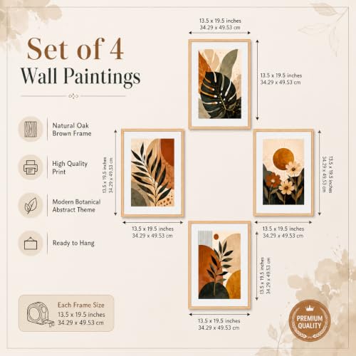 Image of Livin'luxe Set of 4 Botanical Leaf & Floral Wall Paintings with Sparkle Laminate and Premium Wooden Synthetic Frame for Living Room Bedroom Office Decor (13.5 x 19.5 Inch)