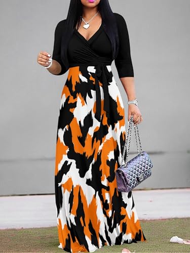 Image of PinkPatty Plus Size Dresses for Curvy Women V Neck Flowy Long Sleeves Wrap Maxi Dress Travel Vacation Outfits