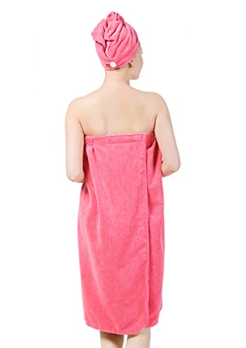 Absorbent Microfiber Sexy Spa Bath Wrap Cover Up Towels Set Soft Fleece Terry Bathrobe Bath Towel Tube Dress Robe Nightgown Sleepwear w Shower Hair Drying Turban Cap Hat for Women Girls3