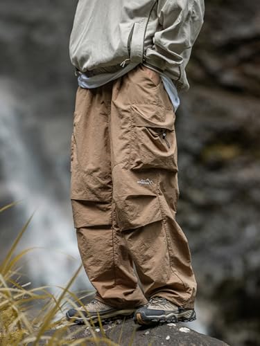 Mens's Baggy Cargo Pants Casual Parachute Pants Loose Fit Hip Hop Harme Lightweight Water Resistant Pants with Pockets Khaki3
