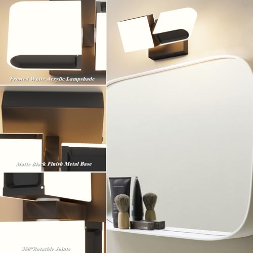 Image of LED Indoor Wall Sconce - Modern Interior 12W 3000K Adjustable Wall Mounted Light Fixtures, Acrylic Glass Wall Lights for Stairway, Interior LED Wall Light for Hallway, Black,Not Dimmable