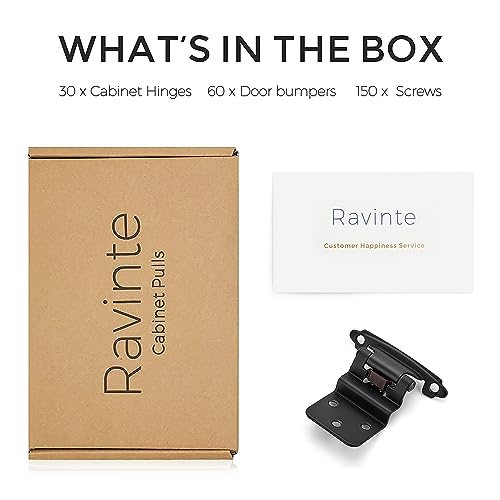 Image of Ravinte 30 Packs (15 Pairs) 3 /8 inch Inset Matte Black Cabinet Hinge,Self Closing Hinges for Kitchen /Bathroom /Furniture Cabinets & Doors,Decorative Cabinet Hardware Kitchen Cabinet Hinges with Door Bumper