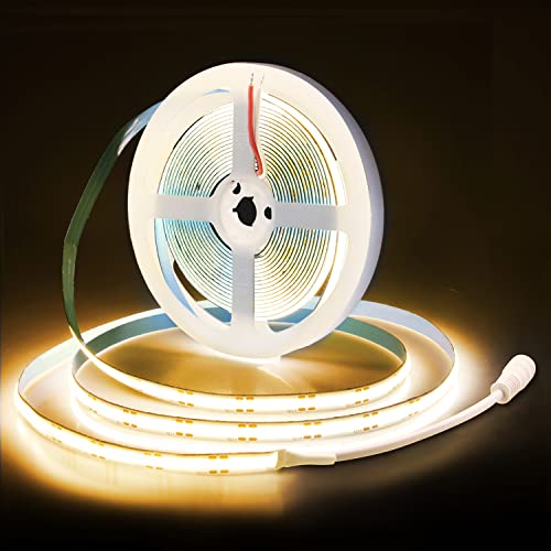 ALITOVE Warm White 3000 K COB LED Strip 5m LED Strip Density 480 LED/M Flexible Light Not Waterproof IP30 8 mm Width 2400 LEDs for DIY Interior Decoration (Without Power Supply and Dimmer)