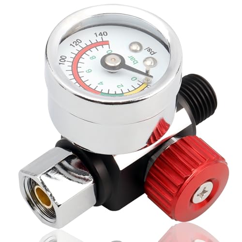 Yakamoz 1/4 Inch Air Compressor Regulator with Gauge, 0-140 Psi Precise Control Spray Gun Air Pressure Regulator Paint Sprayer Air Adjusting Valve Regulator for Pneumatic Tool