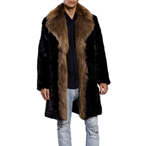 Colf Men's Winter Parka Coat Long Sleeve Fluffy Faux Fur Coat Jacket Thicken Soft Long Overcoat Outerwear