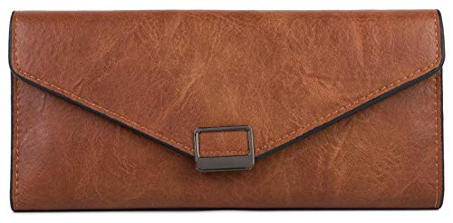 Preisvergleich Produktbild styleBREAKER Damen Portemonnaie mit Umschlag und separatem Kartenetui, Metallschnalle, Druckknopf Geldbörse 02040128, Farbe:Cognac