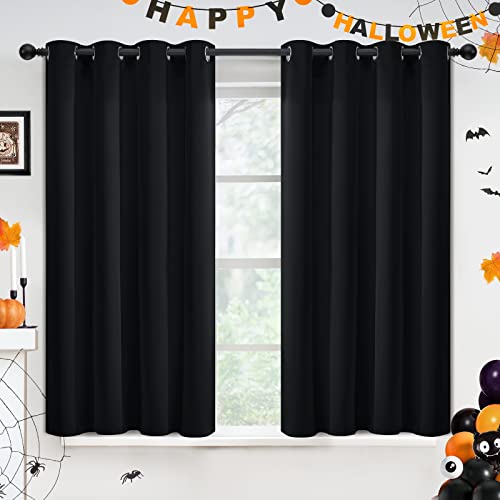 Yakamok Blackout Curtains for Bedroom,Thermal Insulated Blackout Grommet Top Drapes for Living Room,Black,52x45 Inch, 2 Panels