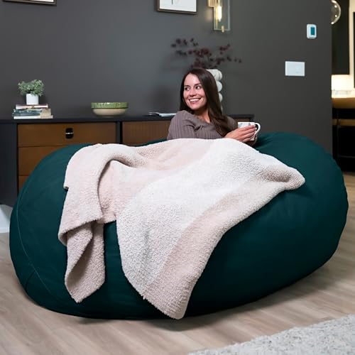 Image of Big Joe Fuf 7Ft Giant Foam Bean Bag Chair, Oversized Couch with Removable Cover for Kids, Teens, Adults, Deep Sea Velveteen, Durable Woven Polyester, 7 Foot | Premium Shredded Foam Filled, Velveteen, Adult-Sized Comfortable Seating, Supports Up to 300 lbs