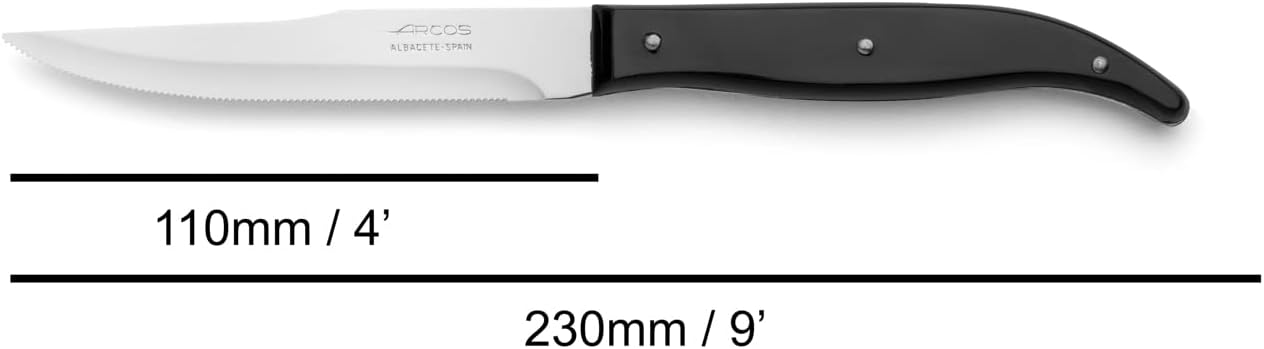 Arcos Table Knives Series, Chop Knife, 110mm Nitrum Stainless Steel Serrated Blade, Black Nylon Handle