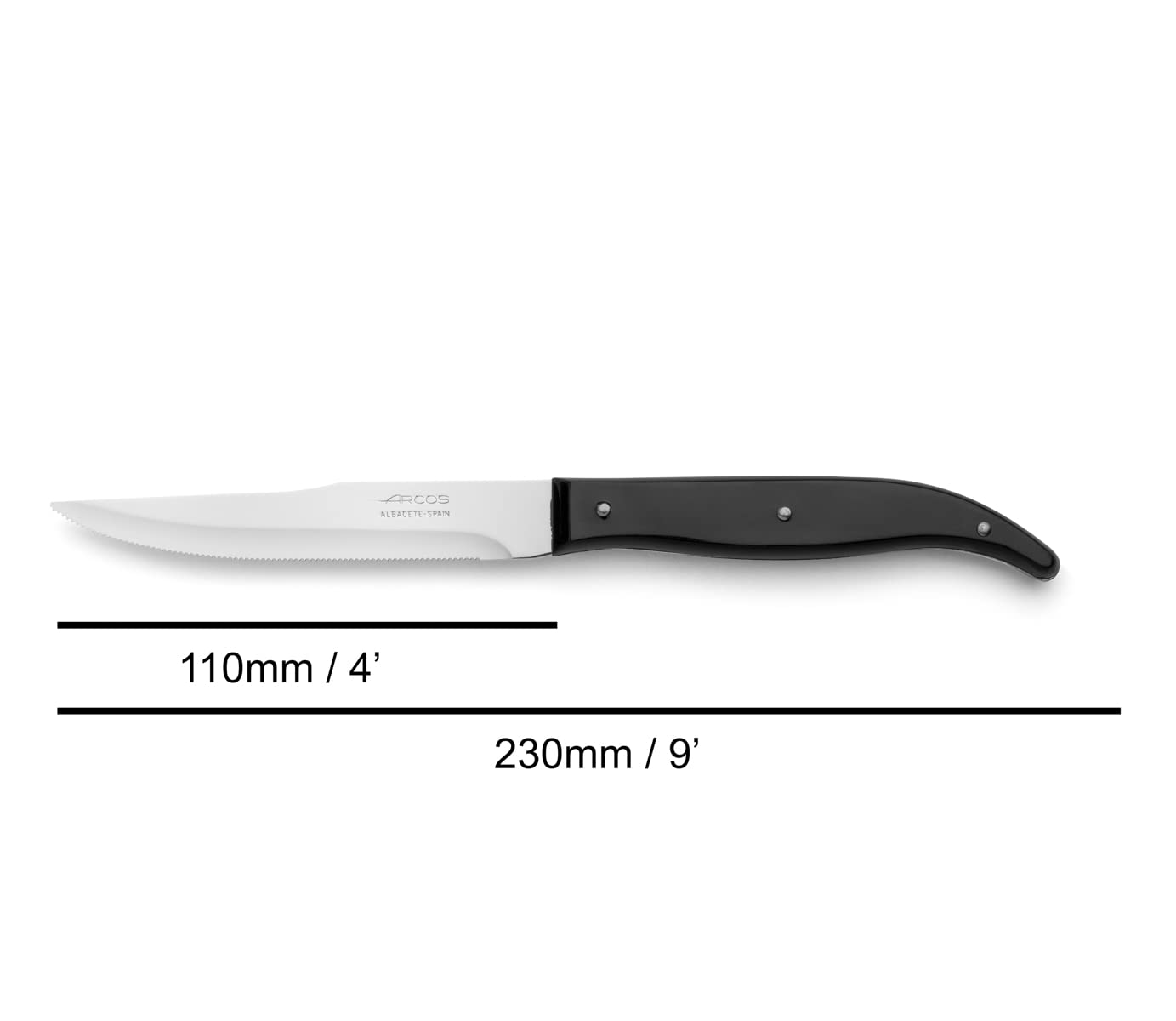 Coltello Da Bistecca Arcos In Acciaio Inox Nitrum - Lama 110 Mm - Manico In Nylon Nero - Lavabile In Lavastoviglie - 3