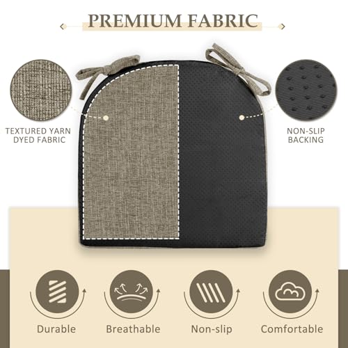 Image of Wellsin Chair Cushions for Dining Chairs 4 Pack - Kitchen Chair Cushions with Ties and Non-Slip Backing - Dining Chair Pads 16 inchX16 inchX2 inch, Khaki
