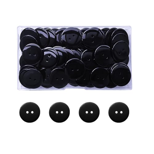 Image of 50 PCS Black Resin Button, 1 Inch (25mm) 2 Hole Round Buttons, Buttons 2 Holes Resin for Sewing, Clothes, Crafts