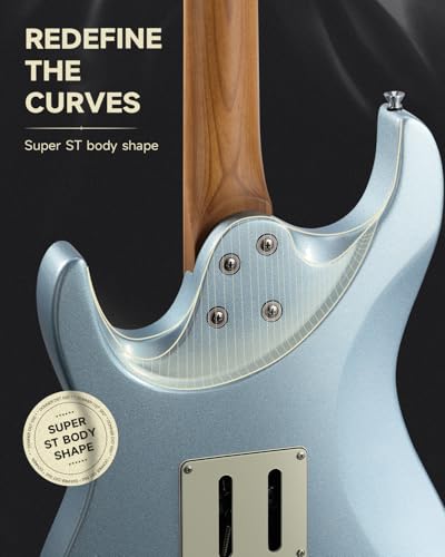 Image of Donner 39 Inch Electric Guitar, DST-550 Solid Double-cut Poplar Body Electric Guitar for Intermediate & Pro Players, 7 Tone-switching Options & Tremolo Bridge, Bonus Bag, Ice Blue