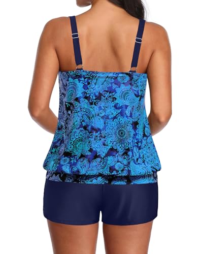 Image of Aqua Eve Two Piece Women's Tankini Swimsuits Blouson Swim Tank Top with Shorts Modest Bathing Suits