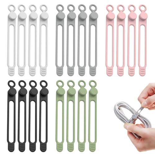 Data Cable Organizer, Upgrade Silicone Cable Ties Reusable Cable ...