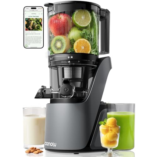 Image of Canoly C16 Cold Press Juicer, 6" Extra Wide Feed Chute, 3-IN-1 Strainers (Juice & Sorbet & Nut Milk), Powerful AC Brushless Motor, Self Precut System, Juicer Machines with BPA-Free (Space Gray)