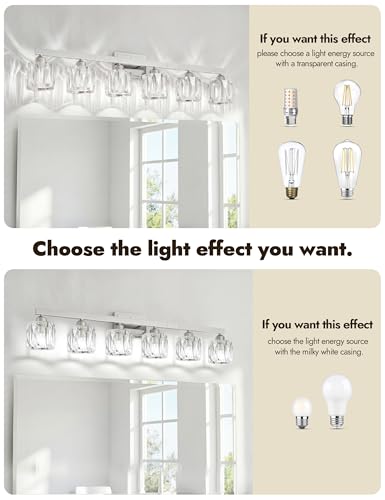 Image of VOLISUN Crystal Vanity Lights for Bathroom, 6 Light Bathroom Vanity Light, Modern Stainless Steel Bathrooms Lights Over Mirror, Chrome Bathrooms Lights Fixtures-UL Certificated(Exclude Bulb)