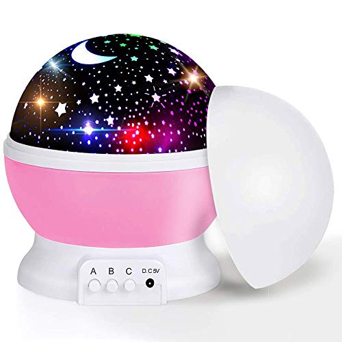 Preisvergleich Produktbild Aidiya Sternenhimmel Projektor baby Nachtlicht LED 360° Rotierend Projektionslampe Romantische Perfekt für Party Kinderzimmer Weihnachten (Rosa)