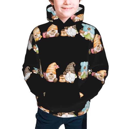 Coffee Lover Gnome Kid Hoodies Boys Sweatshirts Girls Pullover with Pocket3