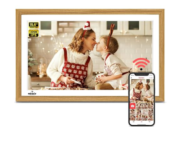 Image of Miracle DIGITAL15.6 Inch Digital Photo Frame, Digital Picture Frame WiFi with 32GB, 1920 * 1080 Touch Screen, Tabletop&Wall-Mounted,Birthday,Wedding,Gifts for Men /Women /Father /Mom /Grandparents