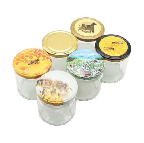 48x Twist Off Gläser 500g (405ml) im Karton mit Deckel für Lebensmittel Honiggläser Neutralgläser Glas Bienen Honig Marmelade Früchte Vorratsglas Rundgläser Motiv