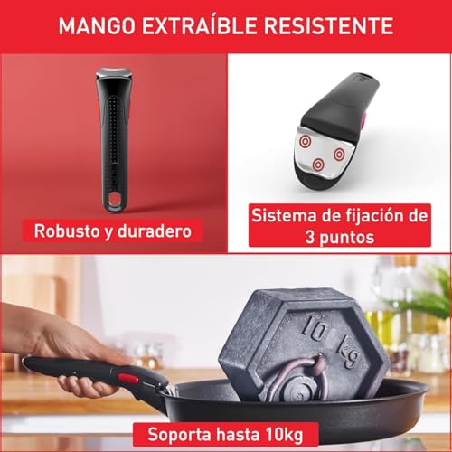 Tefal Ingenio Emotion - Juego de 3 Sartenes 22/24/28 cm + Mango extraíble, Apto inducción, antiadherentes, revestimiento titanio, Thermo-signal, apto lavavajillas y horno - imagen 7