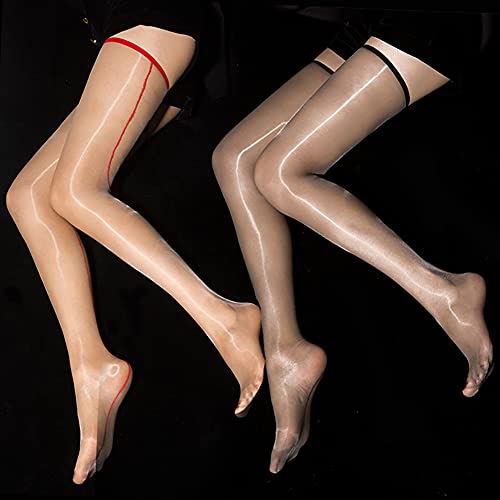 1D Women's Oil Shiny Pantyhose Lace High Thigh Socks Over Knee Thin Tights High Heel Backseam Thigh Highs Stocking3