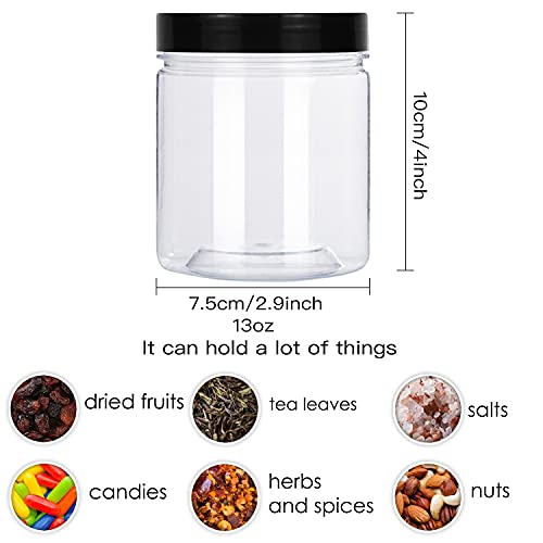 Rocutus 13oz Clear Plastic Storage Jars Containers,8 Pack Refillable Wide-Mouth Plastic Slime Storage Containers for Beauty Products,Kitchen & Household Storage - BPA Free (13 OZ)
