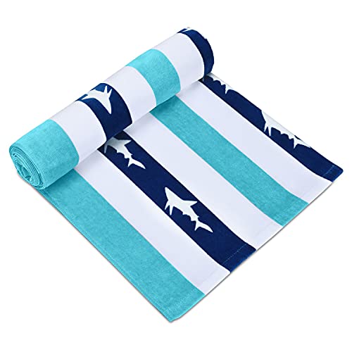 Cabanana Large Oversized Beach Towel - Velour Cotton Print 35 X 70 Inch Blue Cyan Striped Sand Free Pool Towel, Big Summer Mens Swim Cabana Towel #TOP7