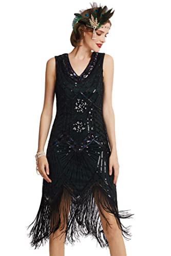 Image of BABEYOND Women's Flapper Dresses 1920s V Neck Beaded Fringed Great Gatsby Dress