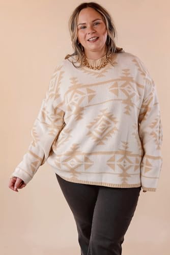 Plus Size Aztec Print Loose Sweater - Apricot Color3