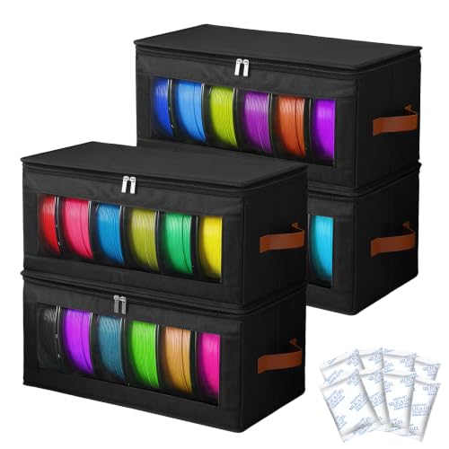 4 Pack 3D Printer Filament Storage Box-Filament Box with Desiccant, Holds Up to 12 Rolls 1kg Spools, Moisture and Dustpr