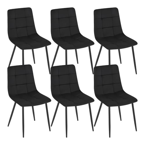 EUGAD Chaises de Salle à Manger Lot de 6, Chaises de Cuisine, avec Pieds en Métal, Dossier, Siège Rembourré, en Velours, Noir
