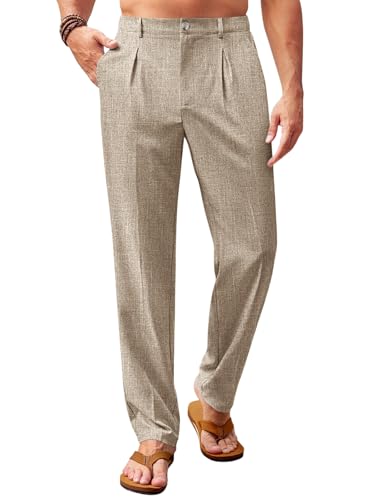 Image of Runcati Mens Casual Pants Elastic Waist Lightweight Loose Pleated Slacks