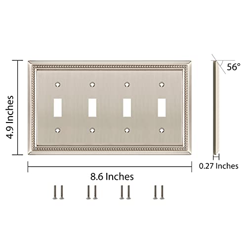Image of Henne Bery Sunken Pearls Heavy Duty Decorative Wall Plate Switch Plate Outlet Cover (Quad Toggle, Satin Nickel)