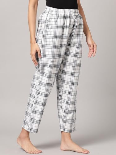 Image of KRYPTIC Women's 100% Pure Cotton Woven Pyjama | Mid Rise Relaxed Fit Full Length Nightwear Pant with Elasticated Drawstring Waistband & Side Pocket | Comfortable Lounge, Sleepwear & Casual Bottom Wear