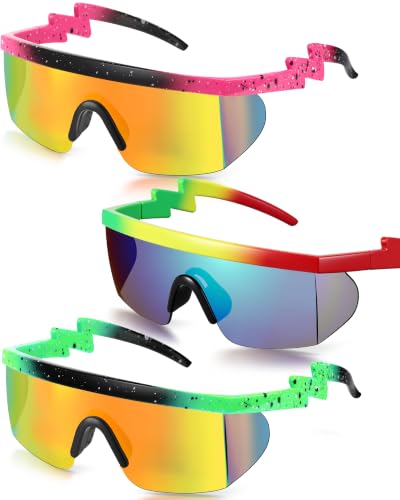 Image of Frienda 3 Pairs 80s Retro Sunglasses Semi Rimless Zigzag