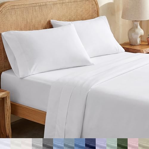 California Design Den Queen Sheet Set - Soft 100% Organic Cotton Sheets with Deep Pockets, Crisp Percale, Breathable and Durable Bedding Set - White