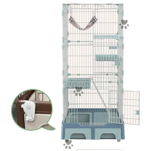 MEGANEKO 猫ケージ 3段 猫 ケージ トイレ付き キャットケージ 一台3役 ドアロック キャスター付き ハンモック 子猫 留守番 保護 隔離 (ブルー)