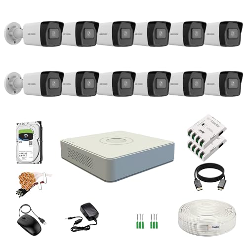 Image of HIKVISION 2MP 1080P 16 Channel DVR, 2MP 12 Bullet Cameras [Night Vision + EXIR Technology + Motion Detection + HDTVI] + 2 TB HDD + 8 CH SMPS 2 Nos + CCTV Cable + BNC /DC
